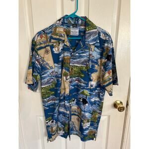 David Carey Originals Alaska Landmark Hawaiian Shirt Size Large
